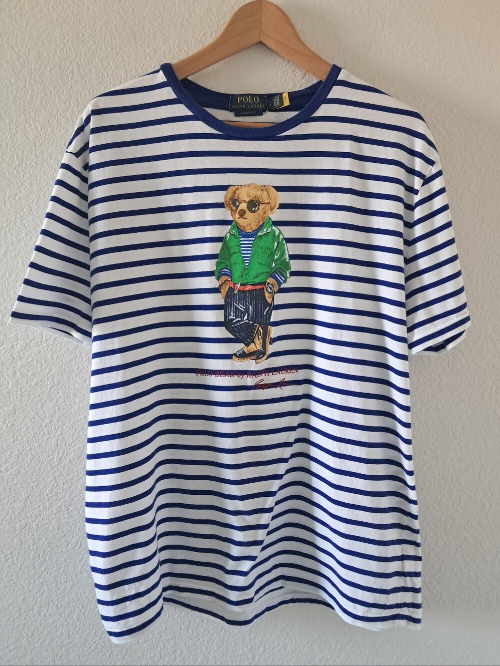 Polo Ralph Lauren Striped Bear Graphic T Shirt Short Sleeve Classic Fit Large